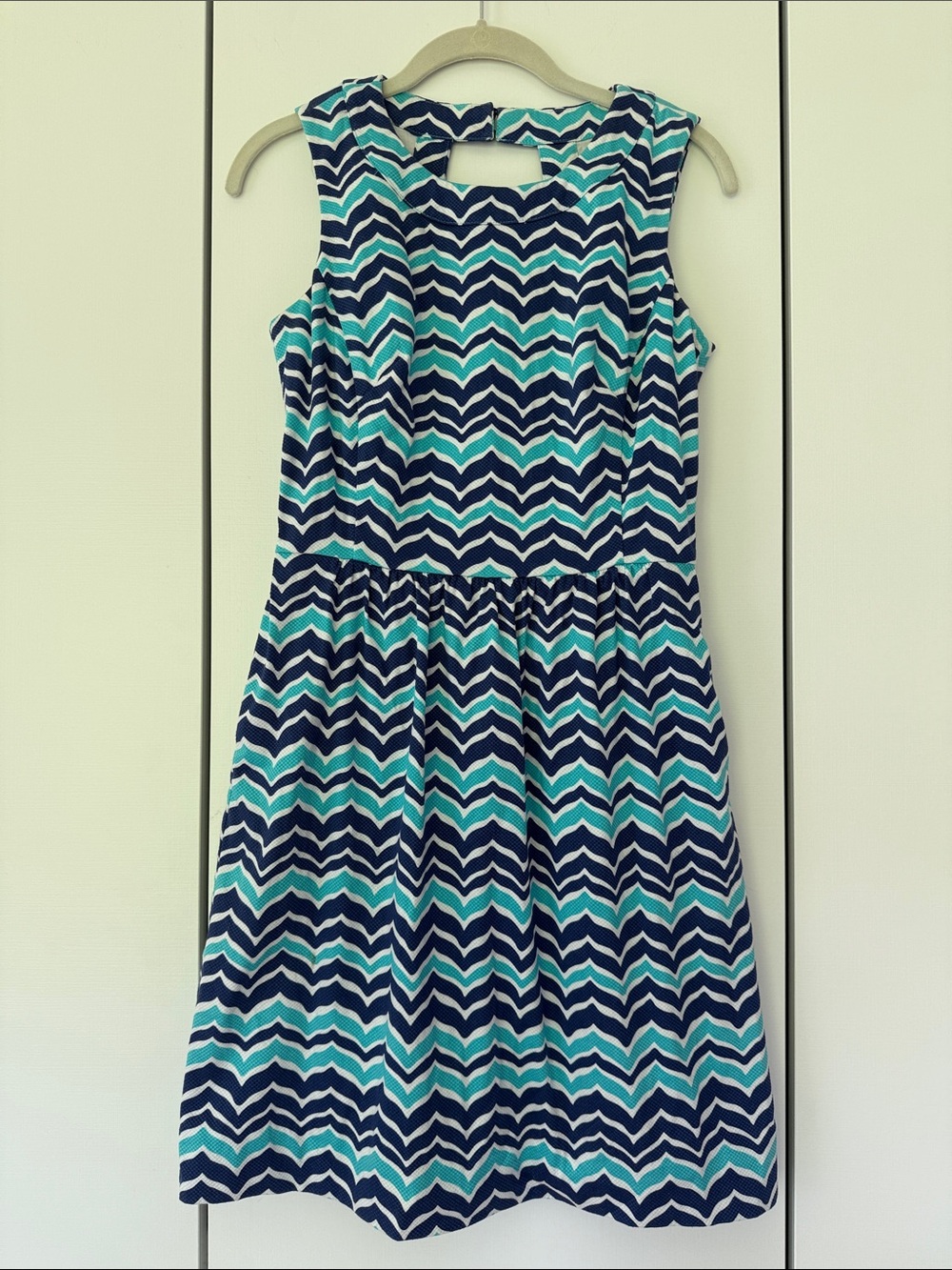 Vineyard Vines Navy & Teal Chevron Sleeveless A-Line Dress